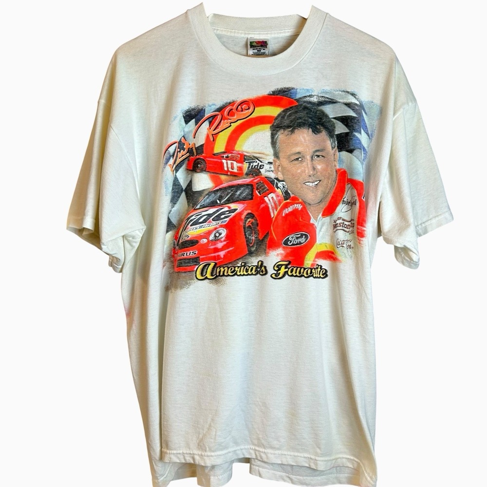 Vintage Ricky Rudd Tide Racing T Shirt XL White Ford  Nascar 90s Fruit Loom